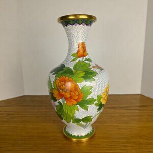 Vintage Chinese Enamel Floral Brass Vase 26 cm high